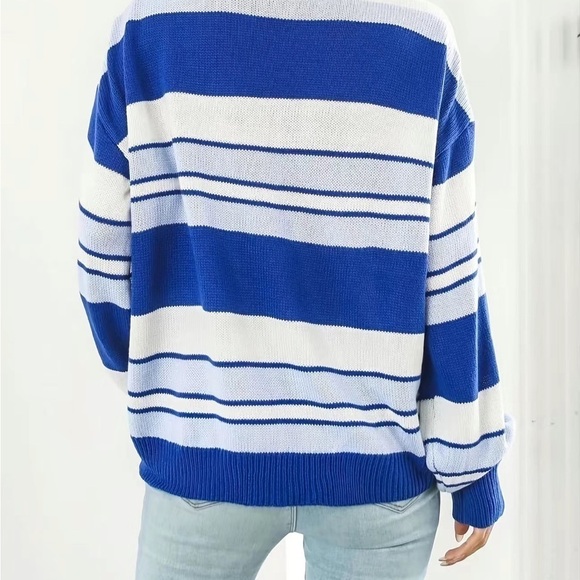 Womens Striped Pullover V Neck Sweater - Picture 5 of 13